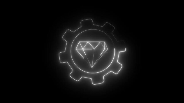 High standards white line animation. Workflow excellence animated icon. Rotating gemstone, spinning gear. gear setting icon on black background, Spinning gears, and Rotating Gears icon animated video.
