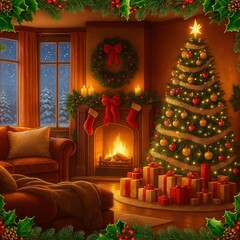 Fototapeta premium christmas tree with gifts and decorations
