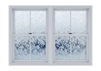 Double hung window with frosted glass panes isolated on transparent background