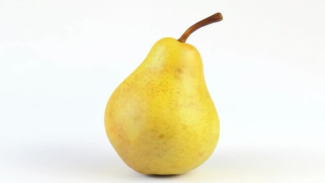 Fresh yellow pear fruit with stem, isolated on a white background.