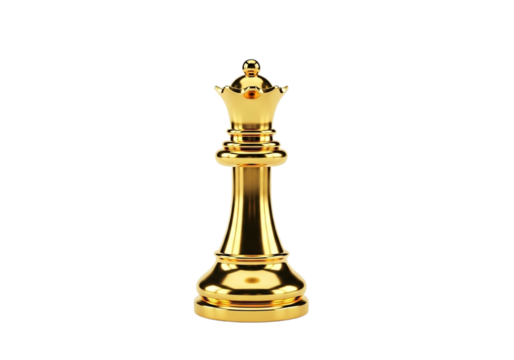 Golden chess queen isolated on transparent background