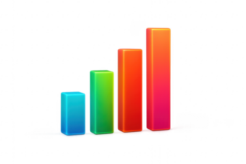 Colorful bar graph showing increasing values on transparent background
