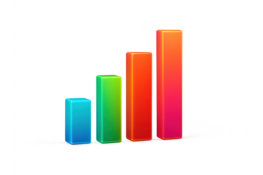 Colorful bar graph showing increasing values on transparent background - Powered by Adobe
