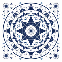 Print with a geometric pattern. Vintage art unique in dark blue palette colors.