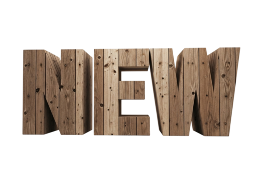 Wooden letters spelling new isolated on transparent background