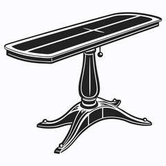 A stylized black and white illustration of a classic antique console table with a single pedestal base and ornate legs perfect for interior design concepts
