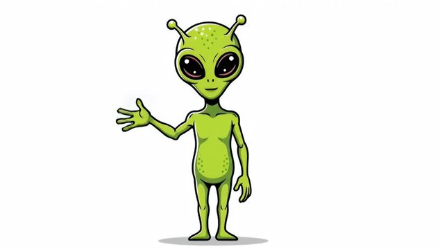 Friendly green alien cartoon waving hello