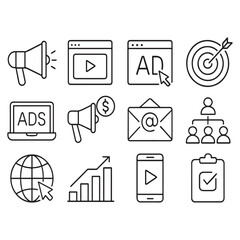 line art Digital Marketing icon set vector