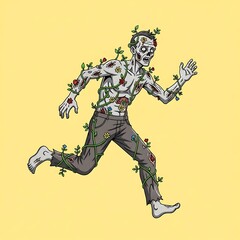 Obraz premium Running Zombie with Flowers and Vines