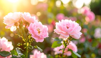 Fototapeta premium Beautiful pink roses in sunlight (1)