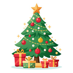 Naklejka premium Beautifully decorated christmas tree with gifts vector illustration vector