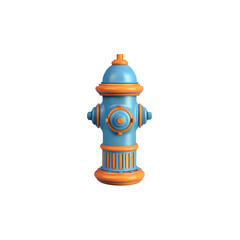 Hydrant with a blue body with orange accents, transparent background