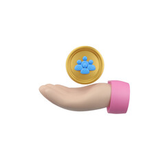 A pink-sleeved cartoon hand holds a gold coin with the symbol of a group of blue people.