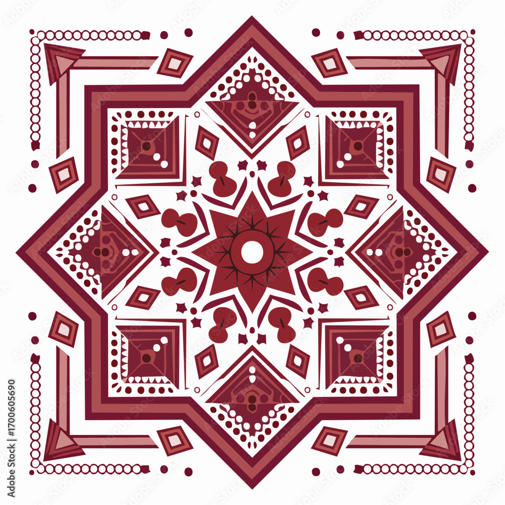 Poster print with a geometric pattern. vintage art unique in dark red palette colors.