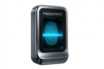 Fingerprint being scanned on futuristic device with transparent background