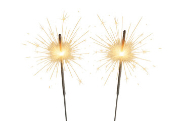 Two burning sparkler fireworks on transparent background creating festive atmosphere
