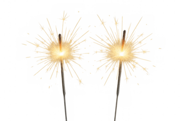Two burning sparkler fireworks on transparent background creating festive atmosphere