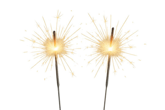 Two burning sparkler fireworks on transparent background creating festive atmosphere - Powered by Adobe