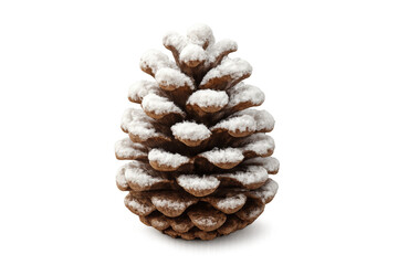 Pine cone covered with snow on transparent background for christmas decoration