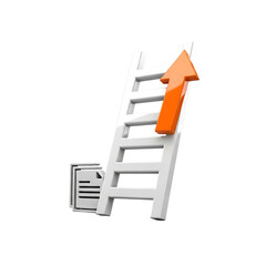 White ladder reaching upward with orange arrow concept isolated on transparent background