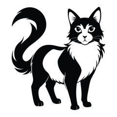 Obraz premium Elegant Black and White Cat with Fluffy Tail Standing Gracefully Illustration