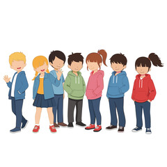 Obraz premium A diverse group of children standing together in casual clothing for various activities