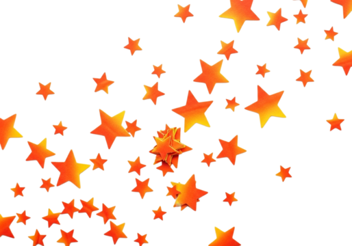 Orange and yellow stars scattered on a transparent background