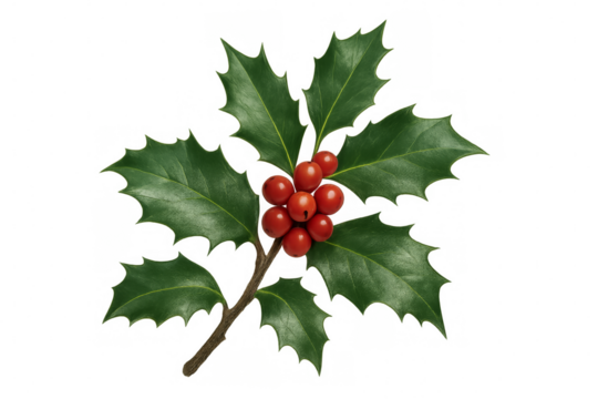 Holly branch with red berries on transparent background for christmas decoration - Powered by Adobe