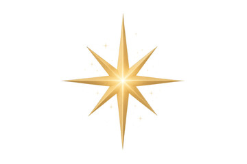 Golden eight-pointed star shining on transparent background