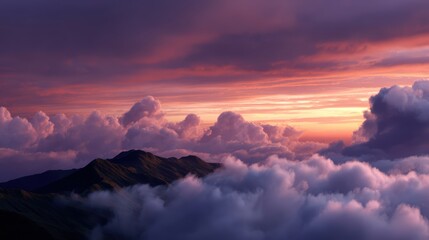 Dramatic clouds over a mountain range during sunset