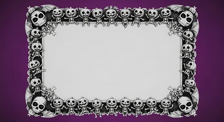 Halloween Frame with Skulls and Pumpkins