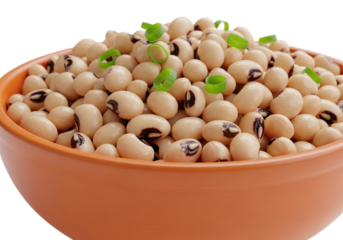 Bowl of blackeyed peas with green garnish isolated on transparent background