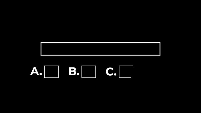 Quiz question Animation with option black background.4k motion graphic.