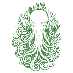 octopus flower illustration green