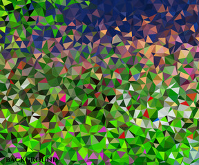 Colorful abstract background featuring a vibrant low-poly triangular pattern. Geometric mosaic design inspired by natural color gradients