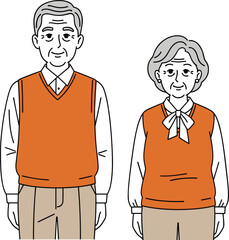 Cartoon illustration of elderly man and woman standing side by side, senior couple and aging concept, vector art, flat design, minimal style