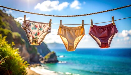 Undergarments drying on a clothesline