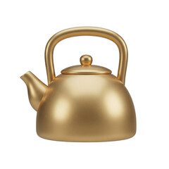 Obraz premium 3d icon of golden teapot isolated on transparent background