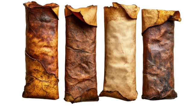 An old parchment paper scroll sheet isolated on white transparent background - Powered by Adobe