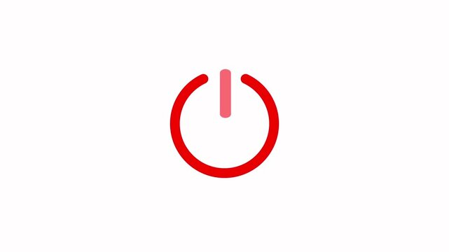 Red color shutting down power button animation with white background.