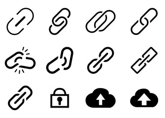 リンク、外部リンク、シンプルなチェーン、クラウドアップロードのアイコンコレクション