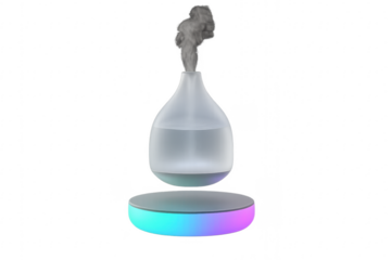 Modern humidifier spreading vapor on transparent background
