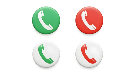 Four call buttons, two green for accept and two red for reject, isolated on white background