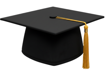 black graduation cap with gold tassel isolated on white background