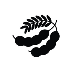 Black silhouette of tamarind pods and leaves on a white background