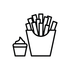 Simple line art icon of french fries and dipping sauce