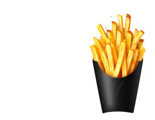 French Fries in Black Cup with Dipping Sauce Isolated (2)