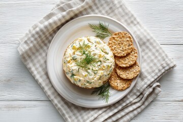 Creamy, dill-topped appetizer on crackers