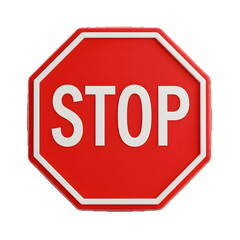 Red octagonal stop sign with white border and text, isolated on white background