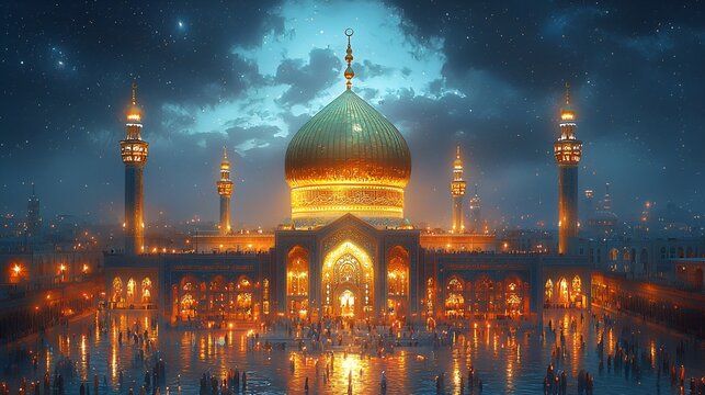 Illuminated Shrine at Night